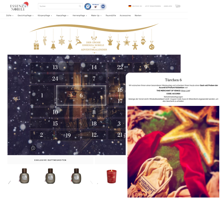 Screenshots des Essenza Nobile Adventskalenders