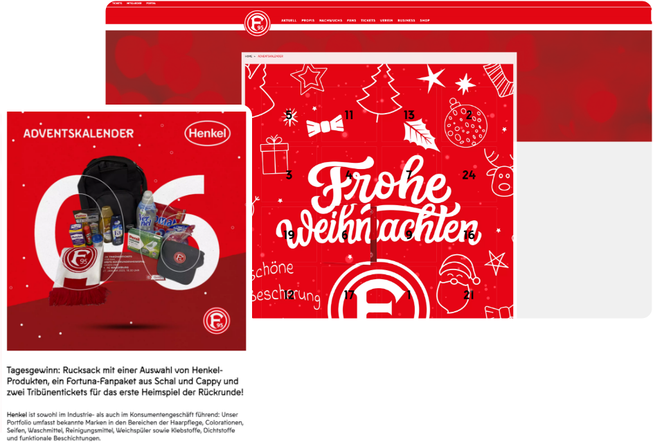 Screenshots des Fortuna Düsseldorf Adventskalenders