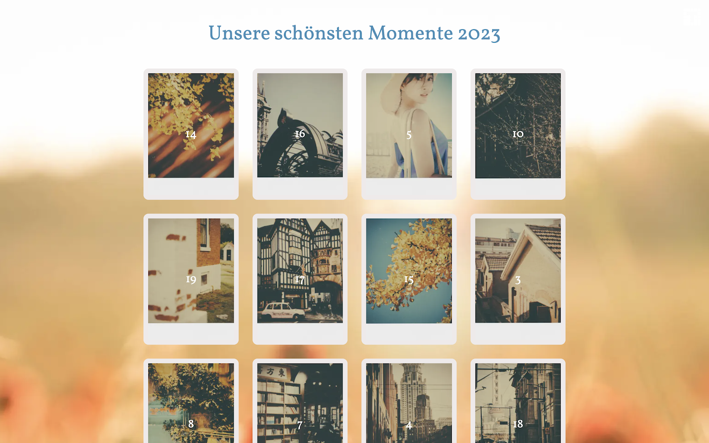 Screenshot of an advent calendar with old images as door covers