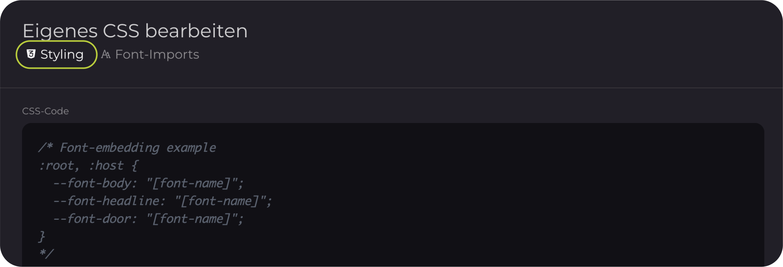 Editor screenhot: CSS code commented out