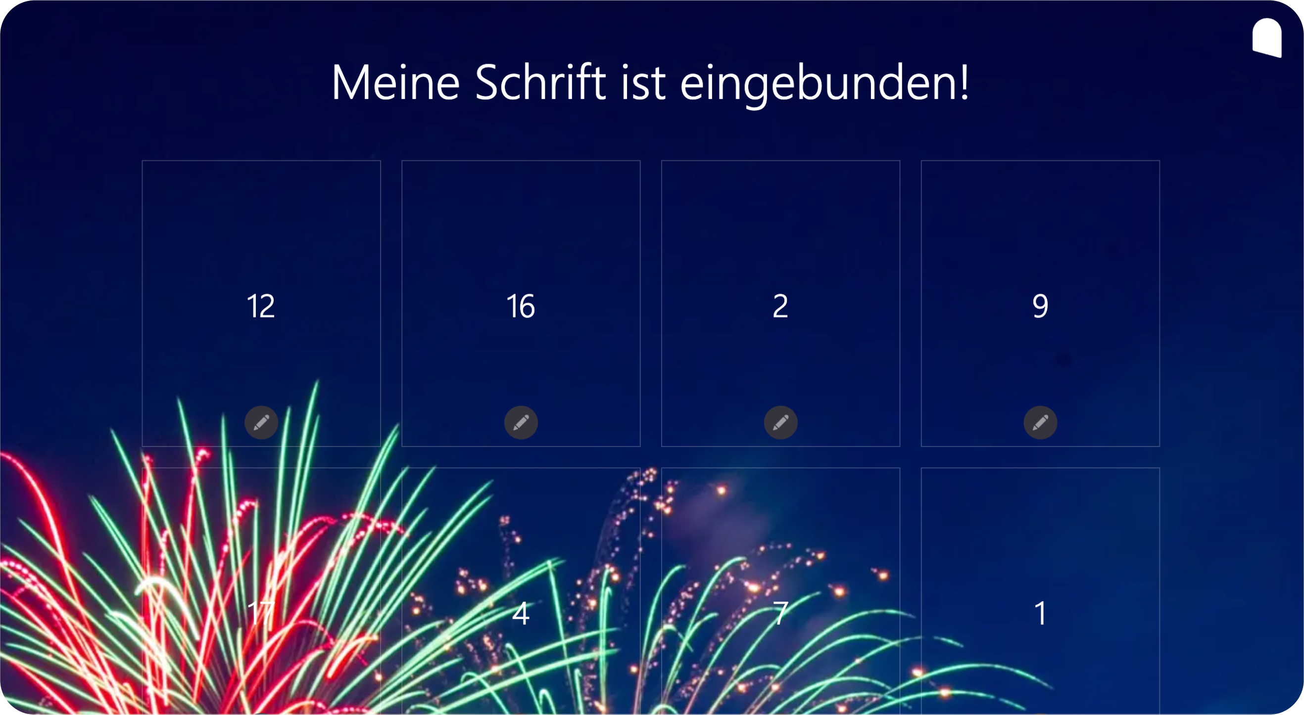 Screenshots of advent calendar with embedded font