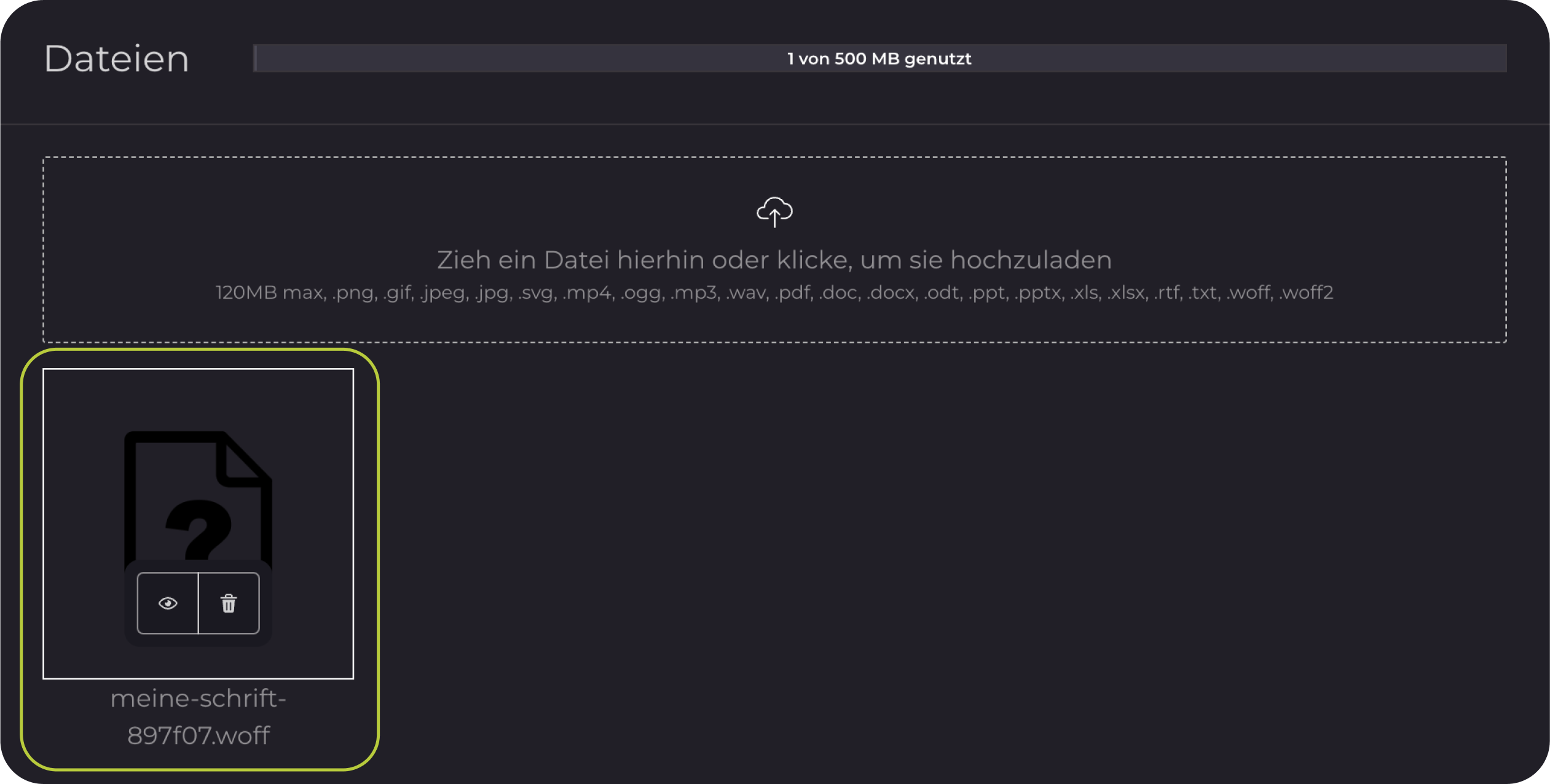Editor screenhot: uploaded font