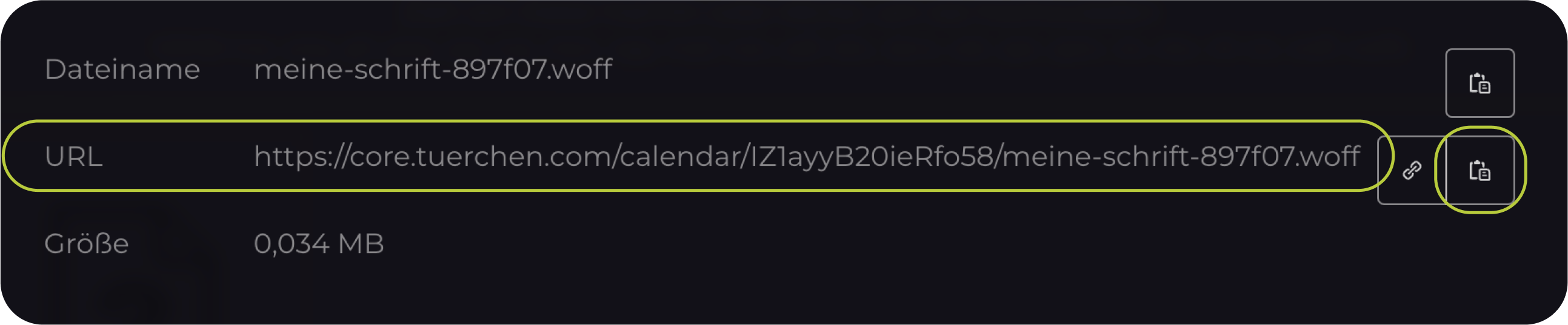 Editor screenhot: URL of font